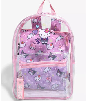 Hello Kitty & Friends Kogyaru Clear School Backpack Pink + Pouch Kawaii Bioworld
